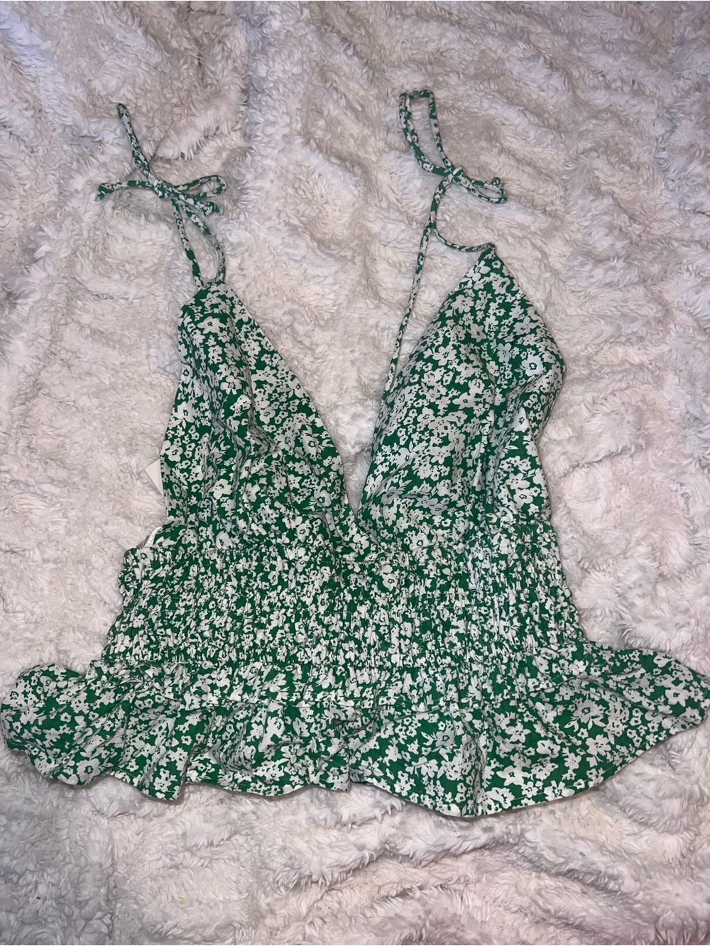 NWT Sim & Sam Green Floral Tie-Strap Ruffle Tank